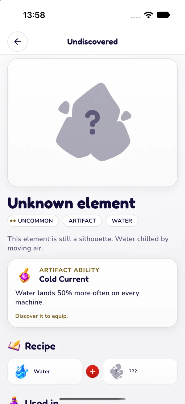 The Artifact detail screen of Elements Casino Alchemy